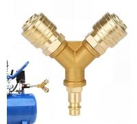 2-way compressed air distributor, brass, T-piece/Y splitter, NW 7.2, 1/4 inch AG, male thread, plug-in connection, compressed air hoses, compressor