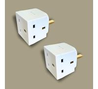 2 Way Double Block Plug Adaptor - 2-Way 3 Pin Plug Adapter- 3 Pin Socket Splitter - Power Extender 250V 13 Amp Multiplug Block for Kitchen, Office, Laptop, Lighting- Travel White (2)