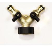 Dunnet Tools 2 Way Brass Hose Connectors Splitter 3/4" Tap Connector with Individual On/Off Outside Tap Kit 1/2" Quick Connect System for Hosepipe Fittings Y Hose Pipe Adapter