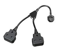 2 Way Extension Lead with Short Cable (Plug Included), 2-in-1 Double Sockets Extension, 2 AC Outlets Power Strip 3500W (250V/13A) for Home Travel Office, Small Power Cord, Black 0.38m