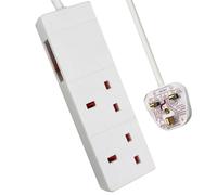 2 Way Extension Leads with Cable 3G1.25, 2M, White, with Switch, Child-Resistant Sockets
