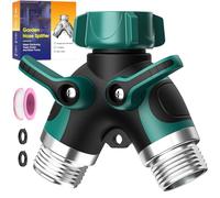 2 Way Garden Hose Splitter with Shut-off Valve, Water Spigot Splitter for 3/4" Hose Connector, Heavy Duty Metal Faucet Splitter for Outdoor Y-Plug, with 3