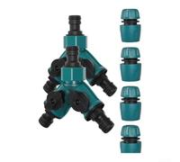 2-Way Hose Splitter 3/4 Inch ABS With Shut Off Valves Leak Resistant | Fits standard outdoor faucets quick connect adapter included rubber gaskets tool-free setup 2-piece set for lawn or car