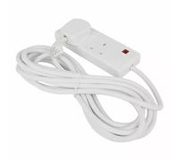 2-Way Mains Extension Lead, 6 Metre - 13A Power Cable, Double Socket, Plastic UK Plug, White
