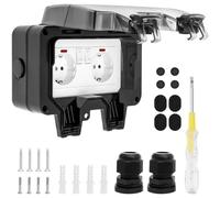 2-Way Outdoor Socket IP66 Weatherproof Outdoor Wall Socket 16 A Outdoor Socket Surface-Mounted with Switch and Test Pen Protective Contact Socket for Garden Outdoor Wet Rooms (Black)