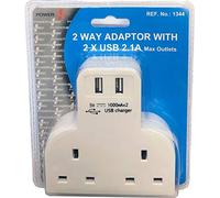 2 Way Plug in Adaptor with 2 USB Ports, 2.1 Amp 13 Amp 250 V AC