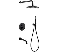 2-Way Rain Shower Mixer Set with Brushed Gold Shower Head Hose & Holder - 3 Functions Black Finish Dual Functionality for Ultimate Shower Experience