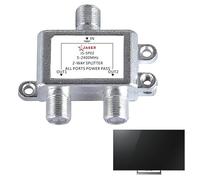 2 Way Satellite Splitter JS SP02-5 2400MHz Pass Divider | Zinc Die Cast F Connector | Low Loss High Isolation CATV/SATV 24V 0.8A