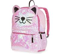 2 Way Sequin Kitty Cat Backpack for Girls Teens ~ Premium 16" Kitten School Bag with Reversible Sequins and 3D Cat Ears (Kitty School Supplies Bundle)