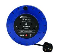 2 Way Socket Cable Reel 10 Metres Extension Lead 240 Volts 13 Amps with Thermal Cut Out Extension Lead Reel