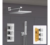 2 WAY SQUARE CONCEALED THERMOSTATIC MIXER VALVE HAND HELD SHOWER HEAD | ROSE