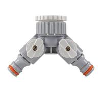 2 Way Tap Connector Splitter with Valves - 3/4 & 1 Inch BSP Female Tap Threads - Dual Quick Connect Hose Outlets - Independent Shut Off Control - Garden Hose Irrigation Watering - Hozelock Compatible