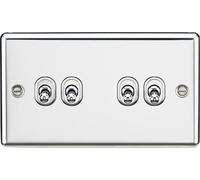 2 Way Toggle Light Switch 10A Flick Flip Mains 230V On Off Matching Metal Rocker Rounded Edge Design (Polished Chrome - 4G)