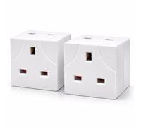 2 Way UK Plug Adapter 13A 250V - Double 3 Pin Socket Extension Multi Plug Block Adapter for Home, Office & Indoor Use (2 Pack)