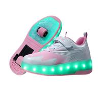 2 Wheel Skateboard Shoes,Trainers Skating with Retractable Wheels,Roller Sneakers,with Detachable Wheels,USB Rechargeable,Led Strips,The Gift for Party Birthday White Pink