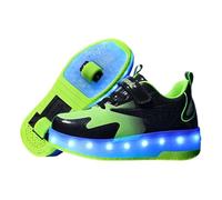 2 Wheel Skateboard Shoes,Trainers Skating with Retractable Wheels,Roller Sneakers,with Detachable Wheels,USB Rechargeable,Led Strips,The Gift for Party Birthday Black Green
