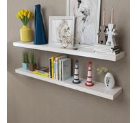 2 White MDF Floating Wall Display Shelves Book/DVD Storage