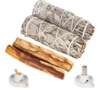2 White Sage and 2 Palo Santo Premium Californian, 100% Controlled and Sustainable Harvest, Eliminates Negative Energies, for Spiritual and Energetic Rituals