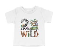 2 Wild Safari Birthday Shirt for Boys - Toddler White T-Shirt with Jungle Animals, Lion, Giraffe, Zebra Print, Cotton Crewneck Tee for Two Year Old Boy 2nd Birthday Party Outfit or Gift Idea
