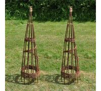 2 Willow Garden Obelisk Wooden Spiral 1.15M Climbing Plant Support Frame