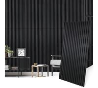 2 Wood Slat Acoustic Panels for Wall and Ceiling - 3D Fluted Sound Absorbing Panel with Wood Finish，Black