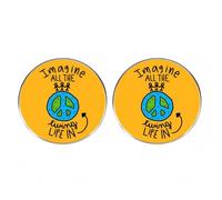 2 World Peace Enamel Pins, English Phrase Imagine All the People Living in Peace Life Lapel Pin, Peace Symbol Alloy Badge, 3cm(1.2"), Metal, no gemstone