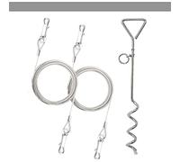 2 X 1.8m Dog Chains for Outside, Dog Tie Out Cable & Steel Spiral Heavy Duty (40cm) Ground Spike Stake Dog Tether Camping, (SILVER)