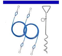 2 X 1.8m Dog Chains for Outside, Dog Tie Out Cable & Steel Spiral Heavy Duty (40cm) Ground Spike Stake Dog Tether Camping, (BLUE)