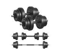 SONGMICS 2-in-1 Dumbbells Set, 2 x 10 kg Adjustable Dumbbells with Extra Barbell Bar, Plastic-Coated Weight Plates, Fitness Exercise, Home Gym, Ink Black SYL20HBK
