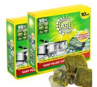 2 x 10 Soap Filled Steel Wool Pads - Heavy Duty Scouring Pads for Oven Cleaning, Pots & Pans, Removes Stubborn Stains & Grease - Metal Scourer Soap Pads for Kitchen Cleaning