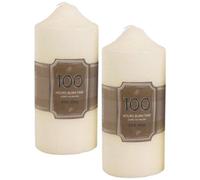 2 X 100 Hour Cream Church Pillar Candles - 16cm x 7cm Ivory Candle Set Of Two