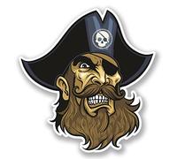 2 x 10cm/100mm Bearded Pirate Jolly Roger Vinyl SELF Adhesive Sticker Decal Laptop Travel Luggage Car Bike Sign Fun #4152