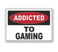2 x 10cm Addicted to Gaming Vinyl Sticker Laptop Warning Sign Gift Gamer #6541 (10cm Wide x 7cm Tall)