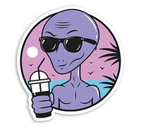 2 x 10cm Alien Vinyl Stickers - UFO Aliens Beach Surf Laptop Sticker #20822 (10cm Tall)