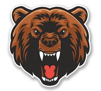 2 x 10cm Angry Brown Bear Vinyl Sticker Bike Laptop Car Motorbike Helmet #5071 (10cm x 10cm)