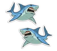 2 x 10cm Angry Great White Shark Vinyl Stickers - Sharks Cartoon Sticker #70585