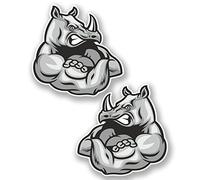 2 x 10cm Angry Rhino Sticker Laptop Car Bike Helmet Skate Kids Animal Fun #5785 (10cm x 10cm)
