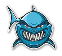 2 x 10cm Angry Shark Vinyl Sticker Decal Laptop Car Bike Helmet Jaws Fish #5866 (10cm Wide x 9cm Tall)