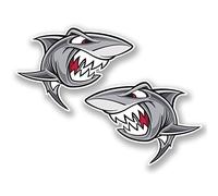 2 x 10cm Angry Shark Vinyl Stickers iPad Laptop Helmet Car Surf Beach Fun #4833 (10cm Wide x 7.2cm Tall)