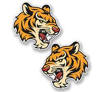 2 x 10cm Angry Tiger Lion Head Vinyl Sticker Laptop Helmet Car Bike Kids #5695 (10cm x 10cm)
