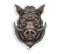 2 x 10cm Angry Wild Boar Vinyl Stickers - Hog Pig Cartoon Laptop Sticker #30154 (10cm Tall)
