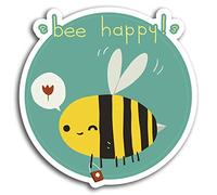 2 x 10cm Bee Happy Cute Funny Fun Vinyl Stickers - Sticker Laptop Luggage #19498 (10cm Wide)