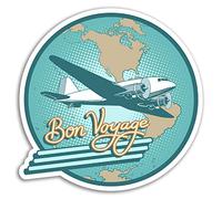 2 x 10cm Bon Voyage Vinyl Stickers - Retro Plane Travel Sticker Luggage #17725 (10cm Wide)