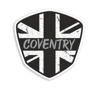 2 x 10cm Coventry Vinyl Stickers - City Union Jack Flag Shield Black White Rustic British UK GB Sticker #70943