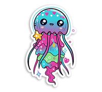 2 x 10cm Cute Jellyfish Vinyl Stickers - Fish Kids Ocean Laptop Sticker #20825 (10cm Tall)