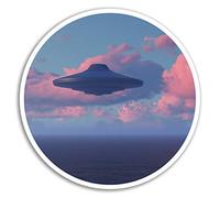 2 x 10cm Flying Saucer Vinyl Stickers - Alien UFO Sticker Luggage Laptop #8129 (10cm Wide)