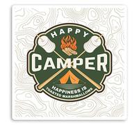 2 x 10cm Happy Camper Vinyl Stickers - Camping Tent Hiking Fun Sticker #31456 (10cm Wide)
