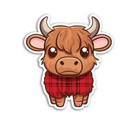 2 x 10cm Highland Cow Vinyl Stickers - Scottish Red Tartan Flag Scotland Cows Cattle Kawaii Characters Girls Boys Scrapbook Sticker #81990