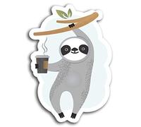 2 x 10cm Lazy Coffee Sloth Vinyl Stickers - Sticker Laptop Luggage #19395 (10cm Tall)