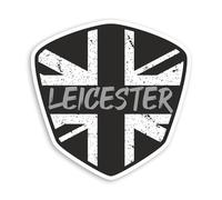 2 x 10cm Leicester Vinyl Stickers - City Union Jack Flag Shield Black White Rustic British UK GB Sticker #70937